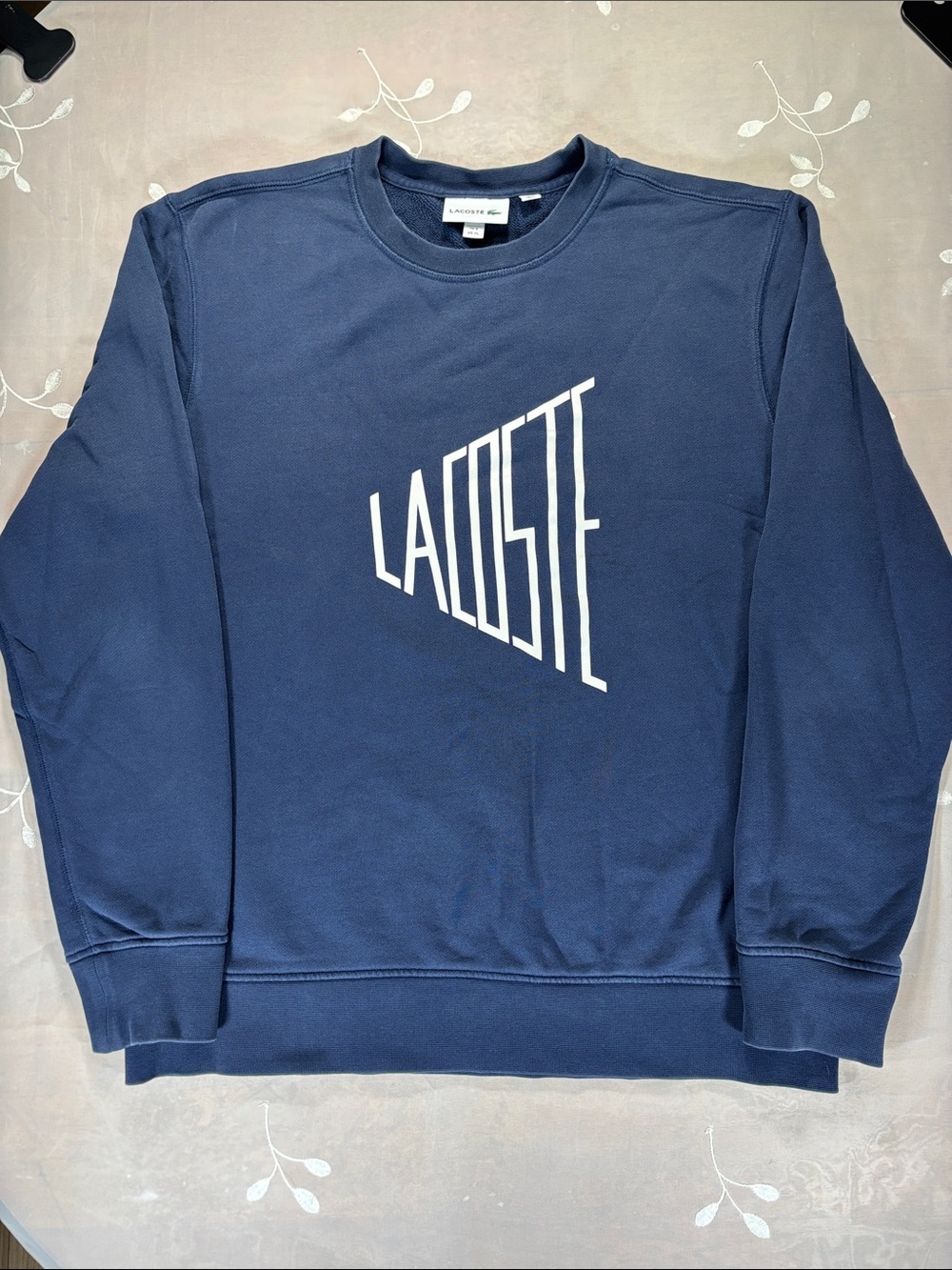 Lacoste Men's Crewneck Sweatshirt Hoddie in Navy with White Logo Graphic XL